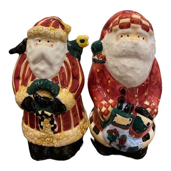 Christmas Sakura 1997 Santa's Retweet Earthenware Salt & Pepper by Debbie Mumm - Picture 1 of 6